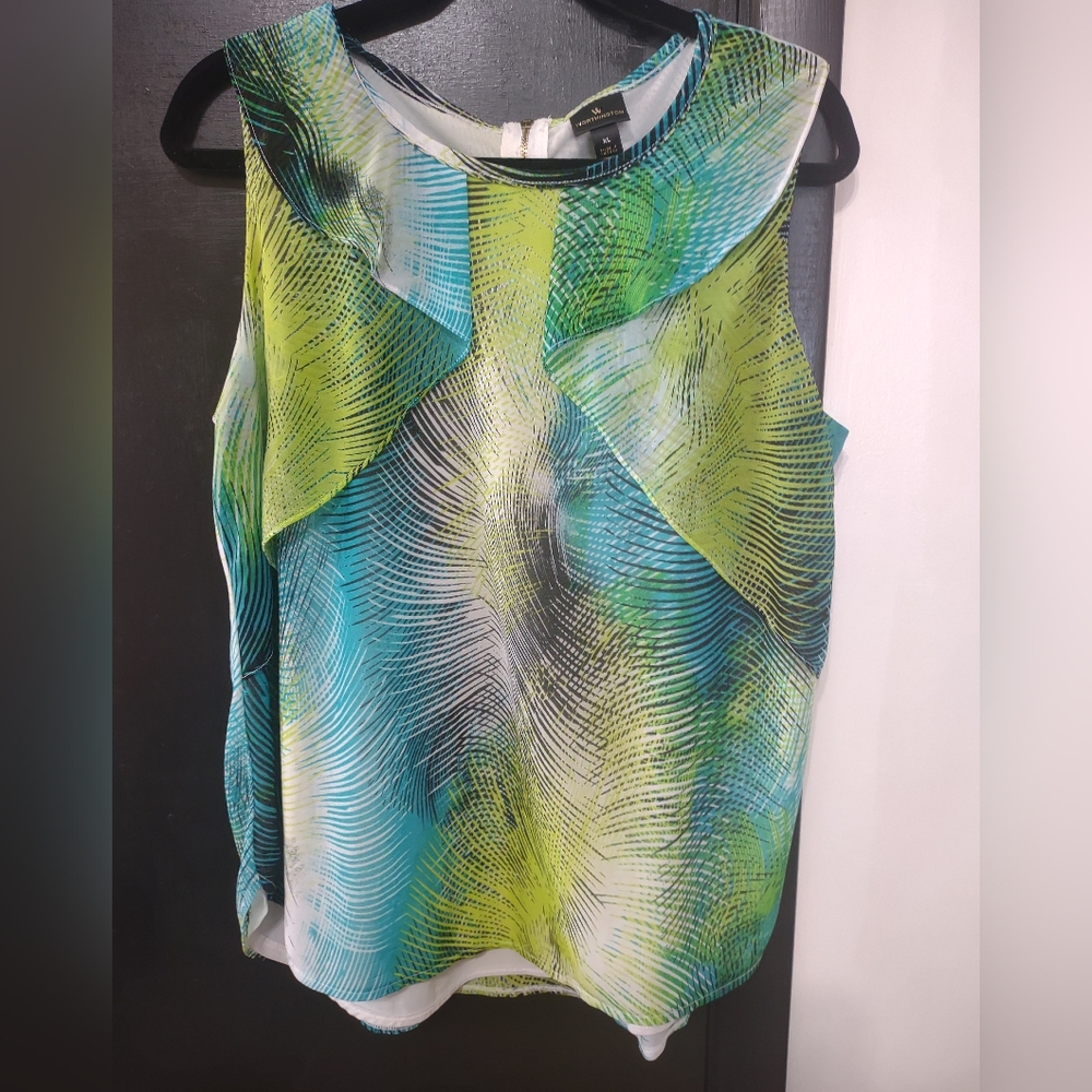 Worthington Green and Blue Asymmetrical Tank Top